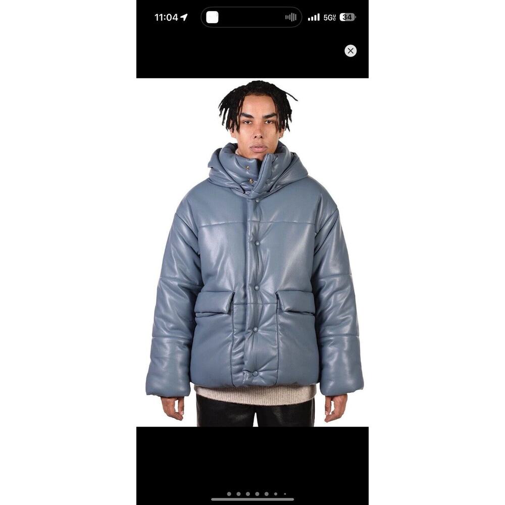 Nanushka Blue Vegan Leather Puffer Jacket Size M (oversized)